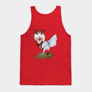 Splash Polish Rooster In An Ugly Christmas Sweater Vest, Reindeer Antlers, And Gift Tank Top